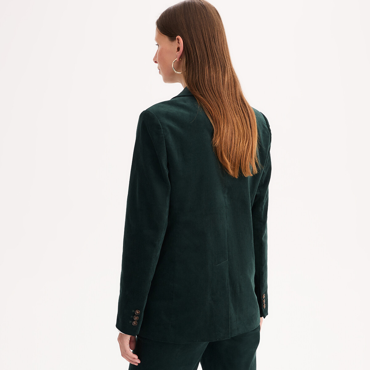 Blazer en velours côtelé, coupe droite, boutonné vert cèdre, ANNE WEYBURN