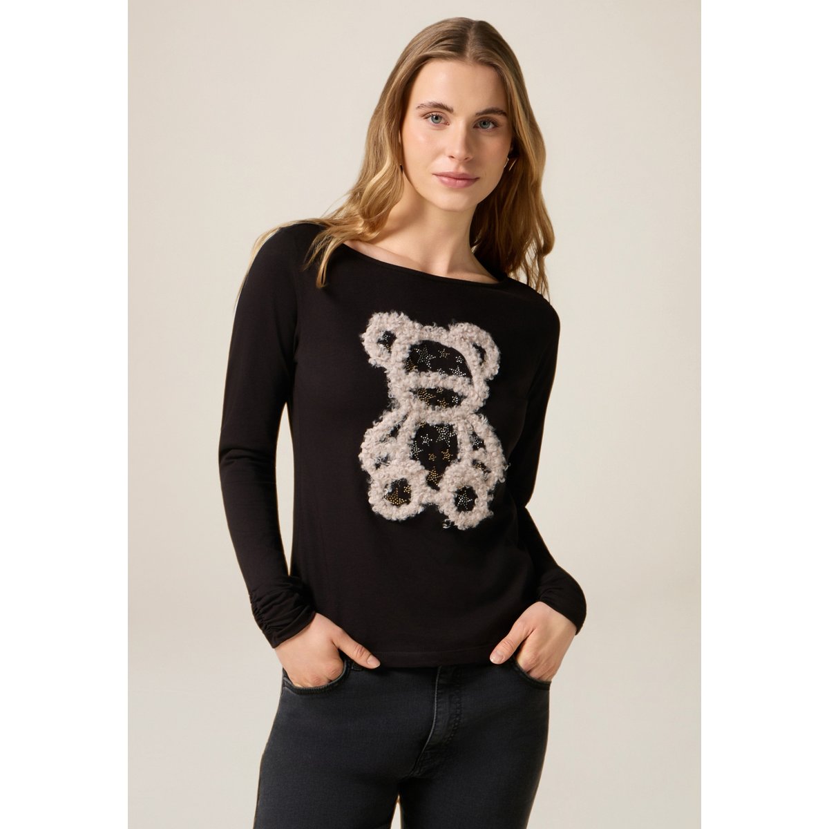 T-shirt avec impression et applications noir, OLTRE