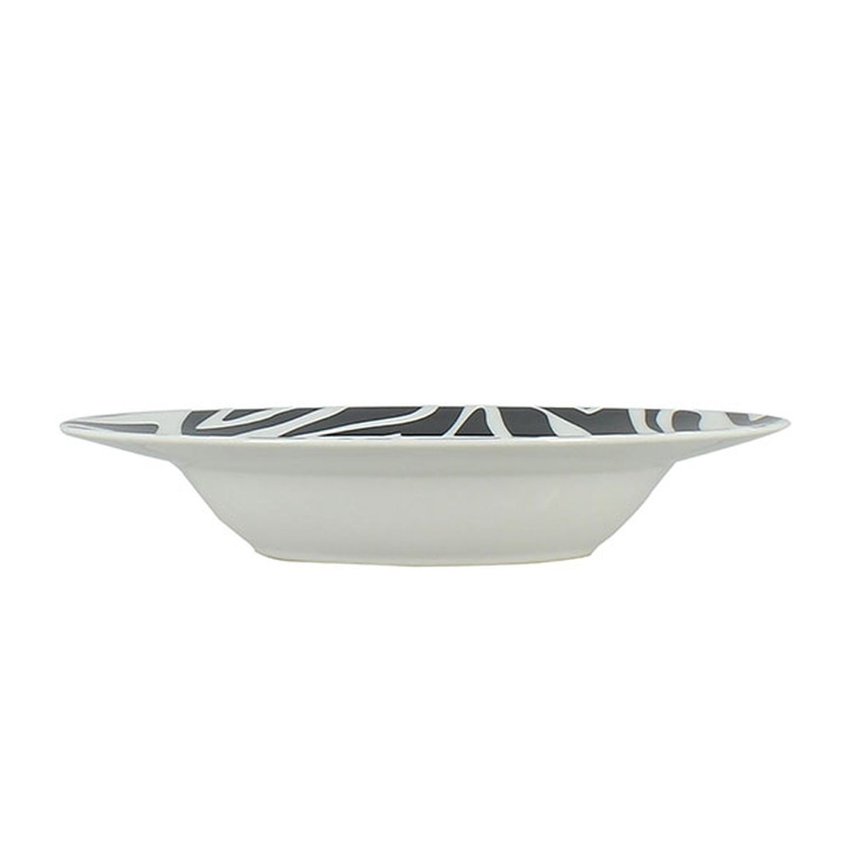 Lot de 6 assiettes creuses 20cm en porcelaine, ZEBRE blanc-noir, NOVASTYL