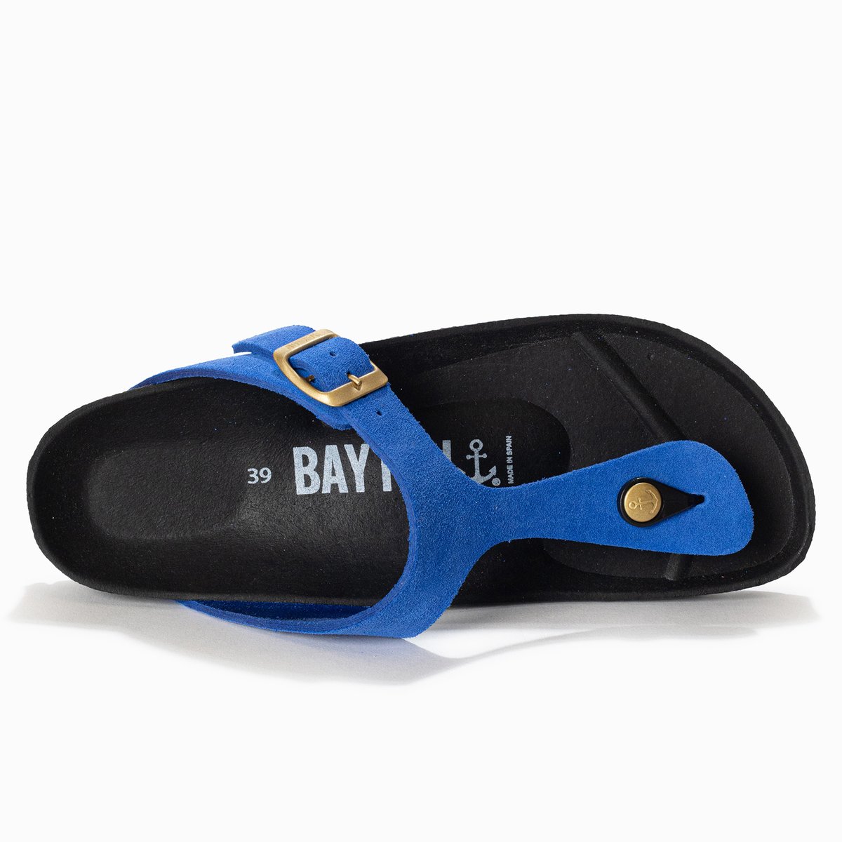 Tongs en cuir suédé MERCURE bleu, BAYTON