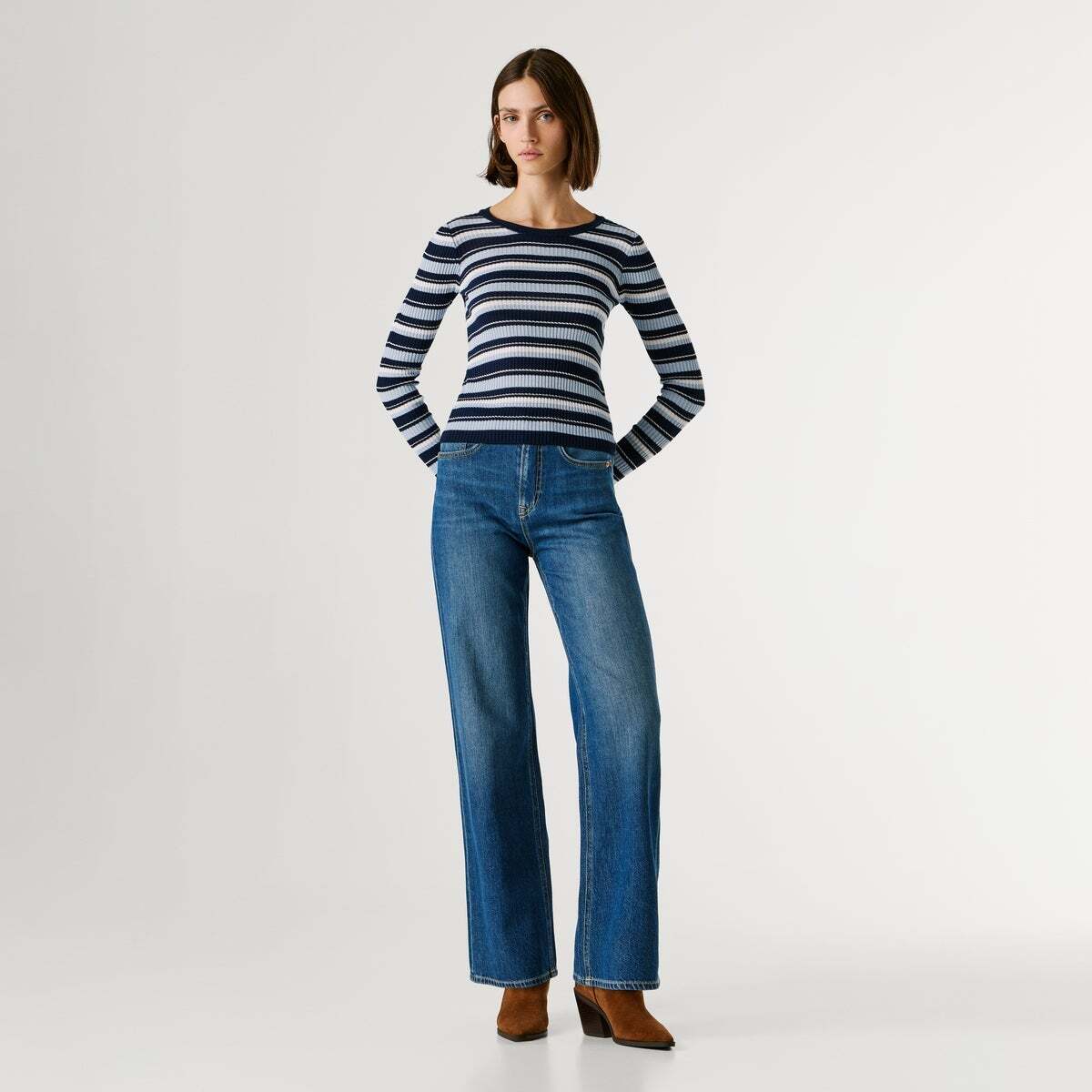 Pull Côtelé À Rayures bleus de l'union, PEPE JEANS