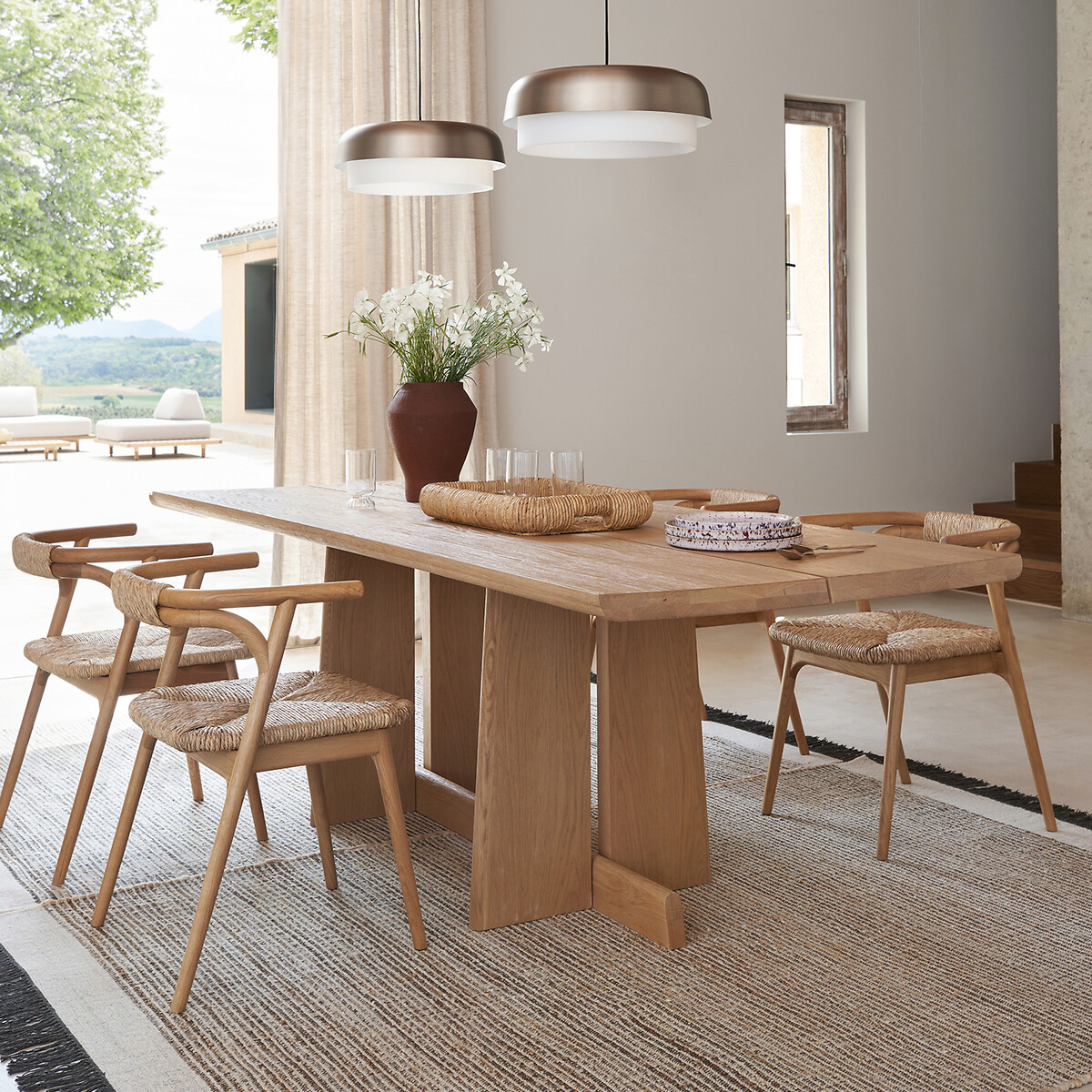 Fauteuil de table en chêne et paille, Fermyo chêne naturel, AM.PM