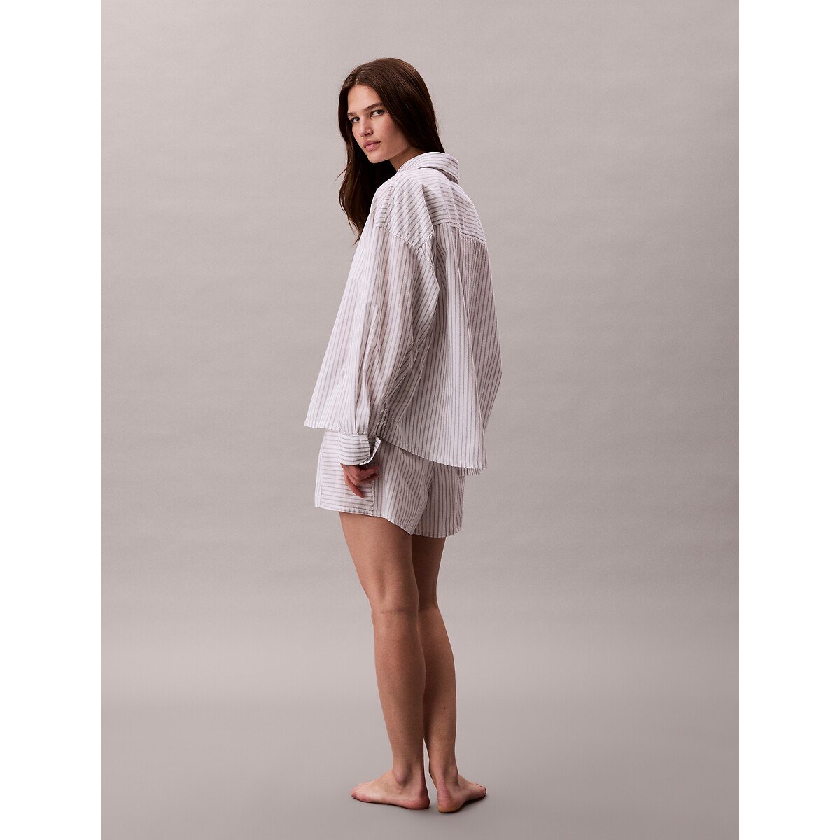 Cotton poplin pyjama shirt with button-down collar white/blue, CALVIN KLEIN UNDERWEAR