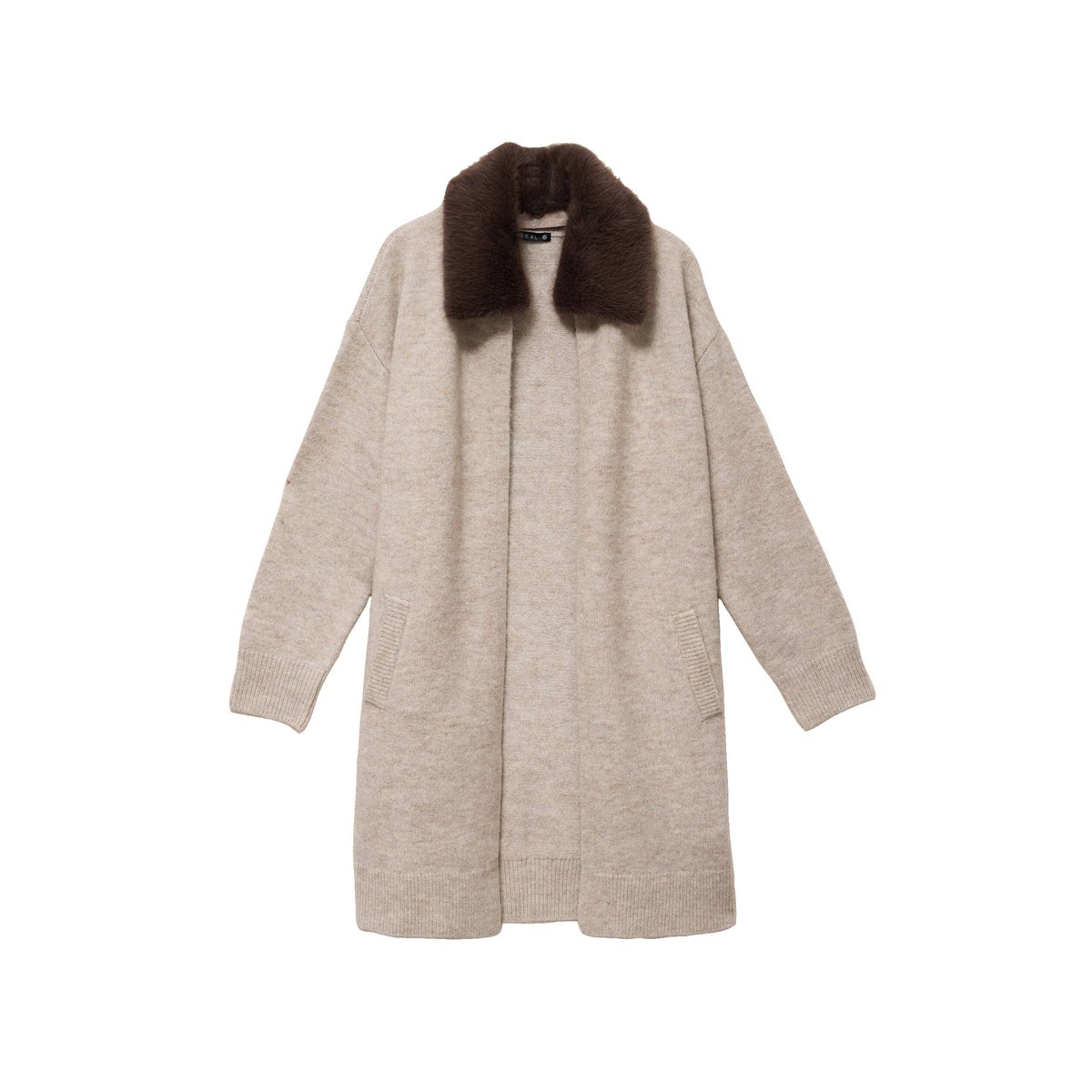 Gilet droit long col chemise beige, BREAL