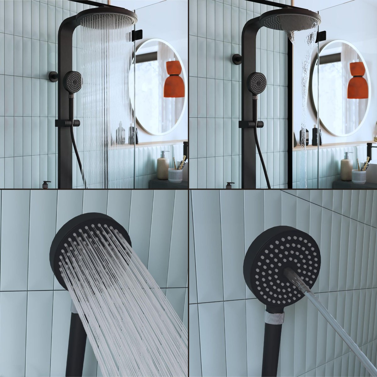 Lot de 2 colonnes de douche thermostatique, NEO noir, SENSEA