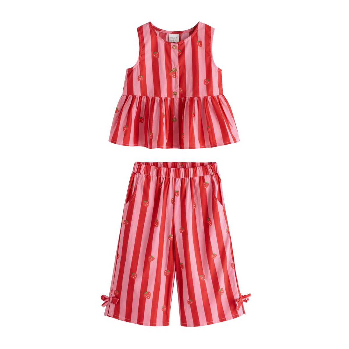 Ensemble pantalon et chemisier coordonné rouge/rose rayé, NEXT