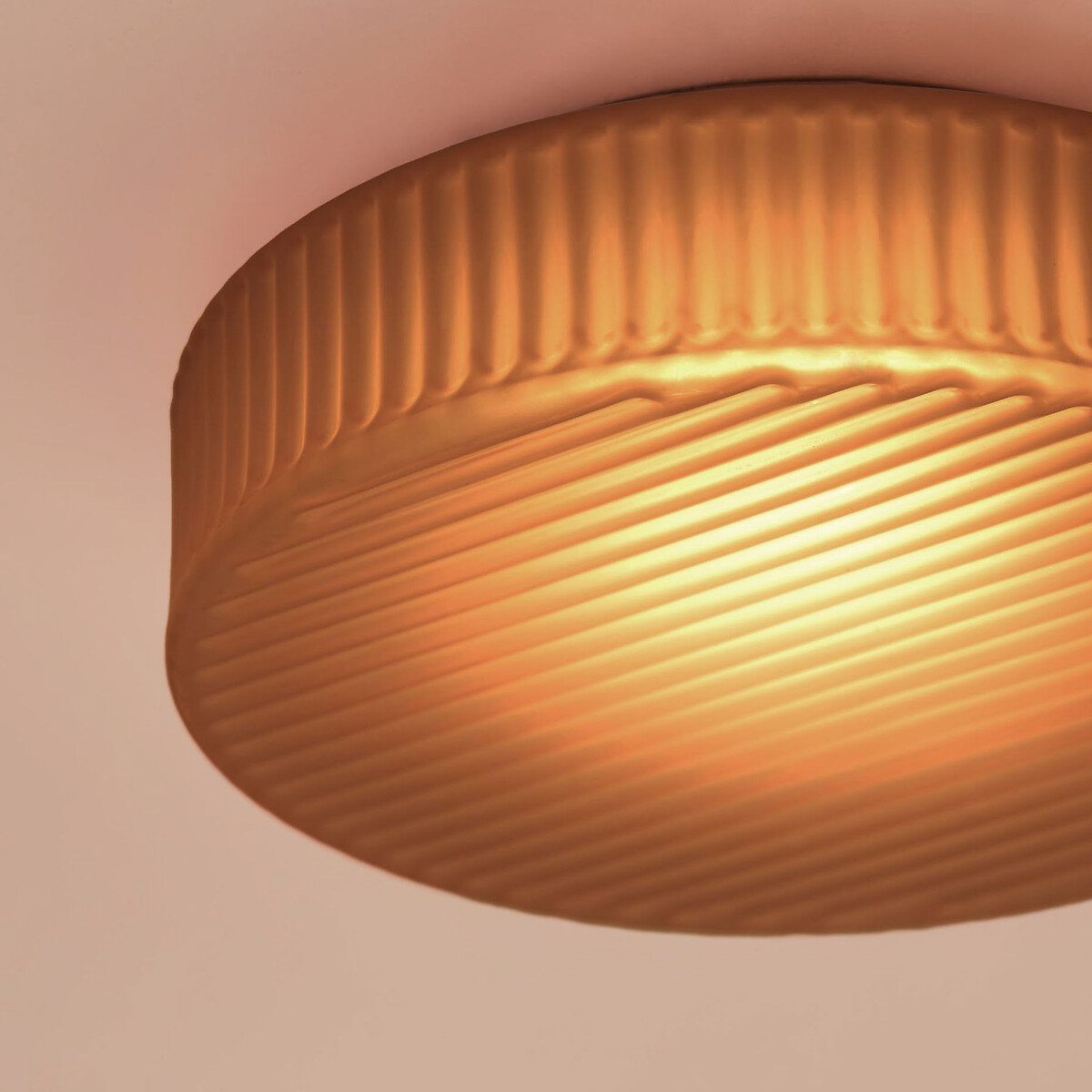 MADE.COM Alma Ribbed Glass Flush Ceiling Light amber, MADE