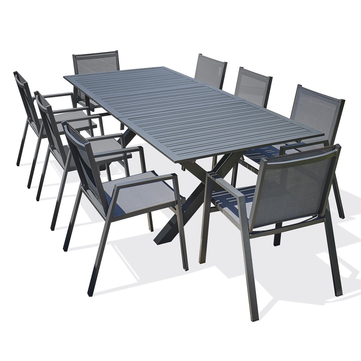 Ensemble repas de jardin 8 places en aluminium FLORIDE gris anthracite, DCB GARDEN