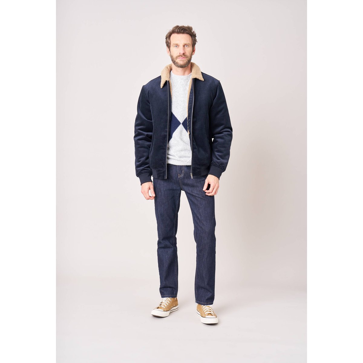 Blouson homme en 100% coton velours côtelé CREWEL navy, DEELUXE