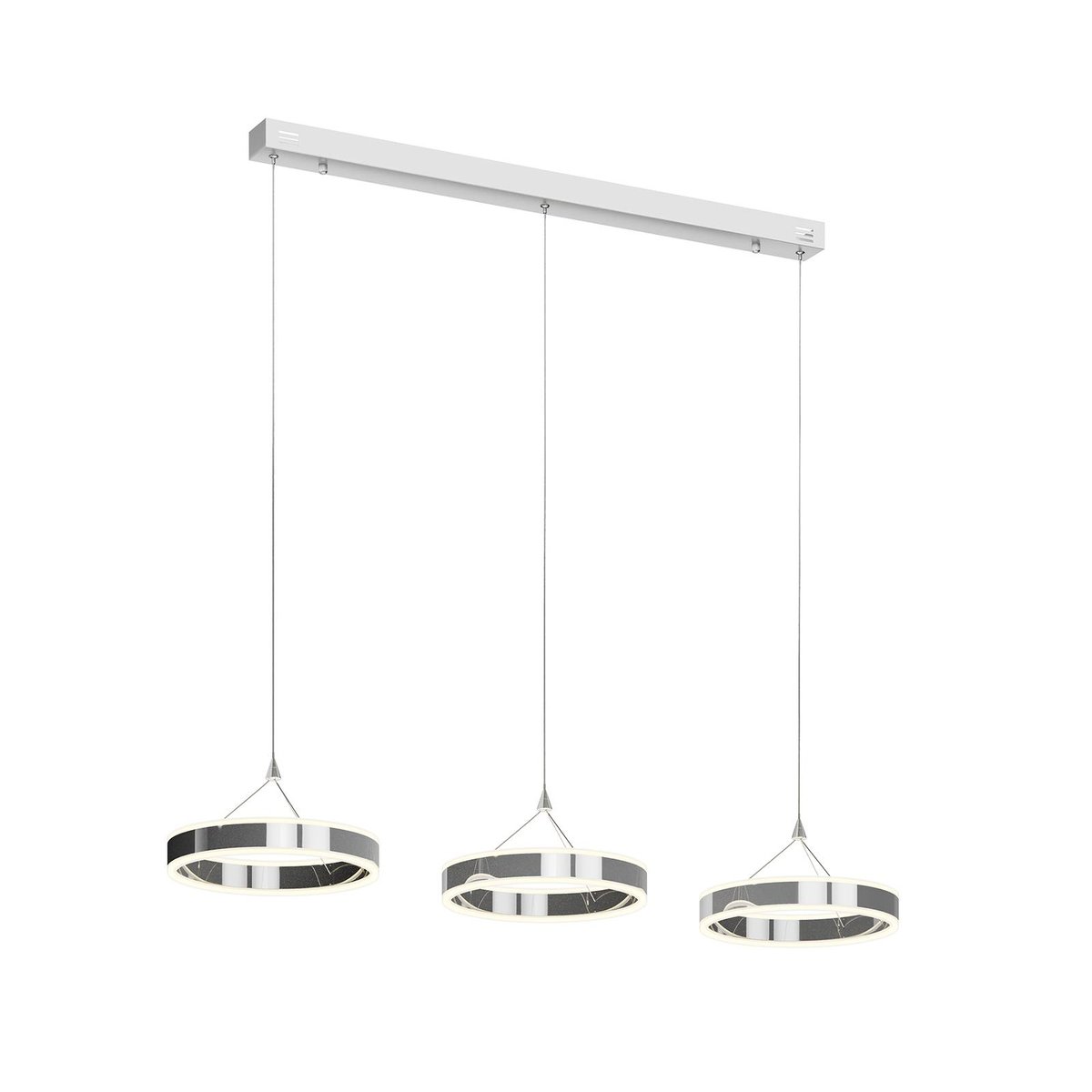 Suspension en métal moderneLED, Lyani chrome, blanc satiné, LUCANDE