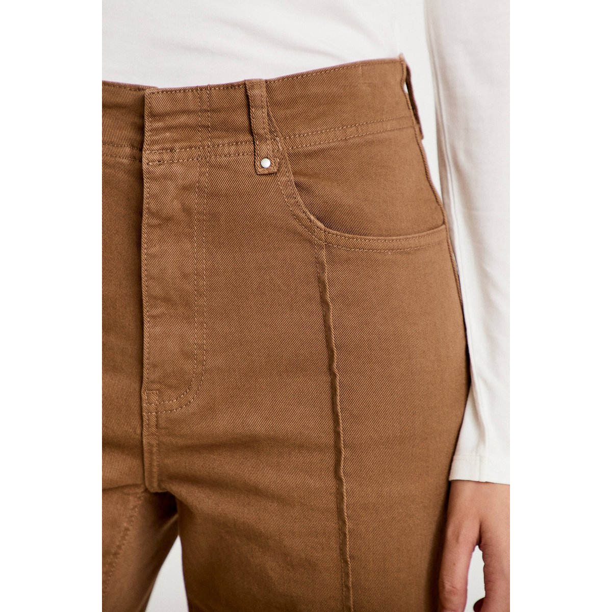 Pantalon bootcut taille basse en jean marron, CACHE CACHE