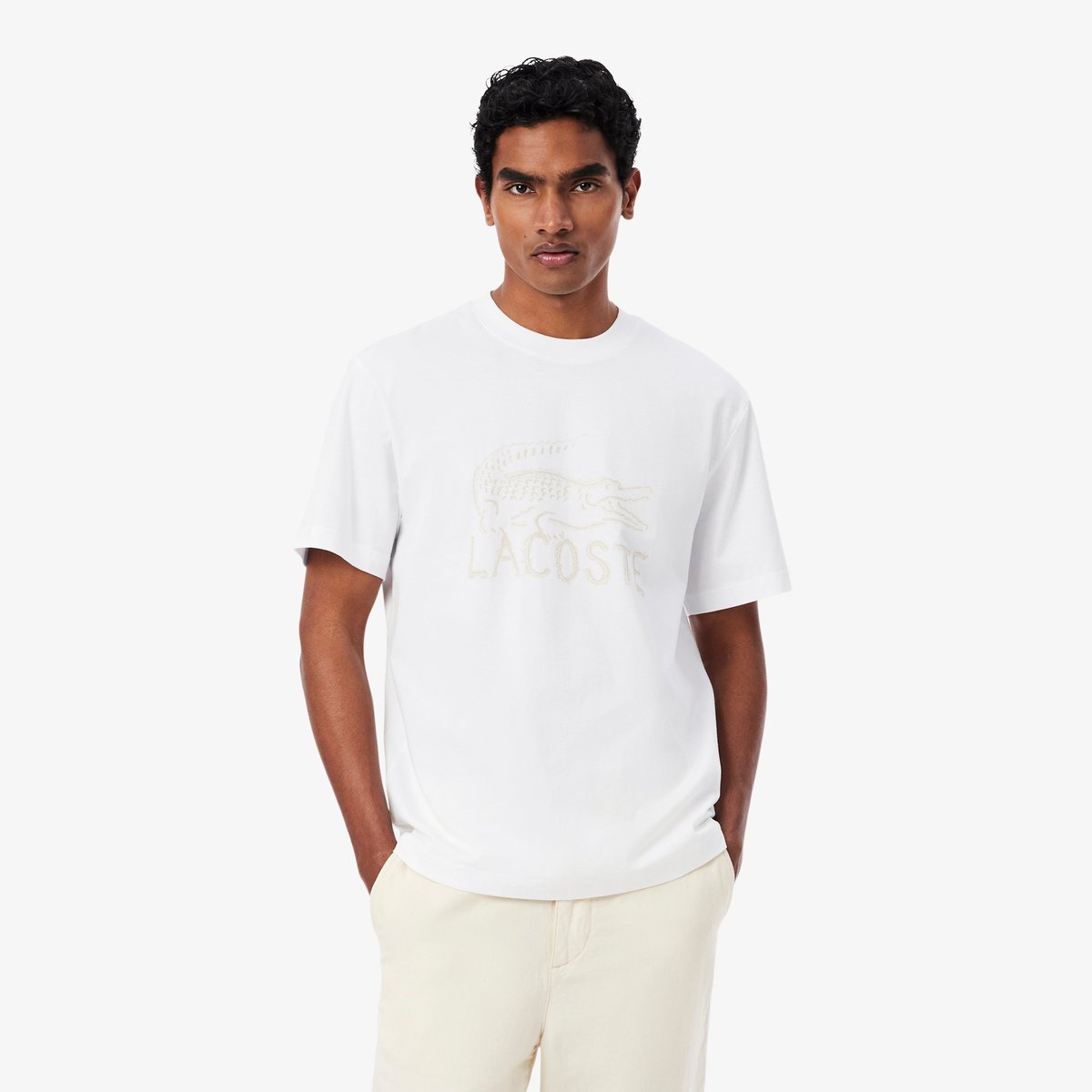 T-shirt coton imprimé blanc-001, LACOSTE