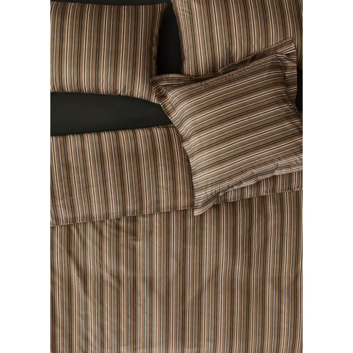 Housse de couette percale de coton rayures multicolores Lit 90 cm tabac, MANGO HOME
