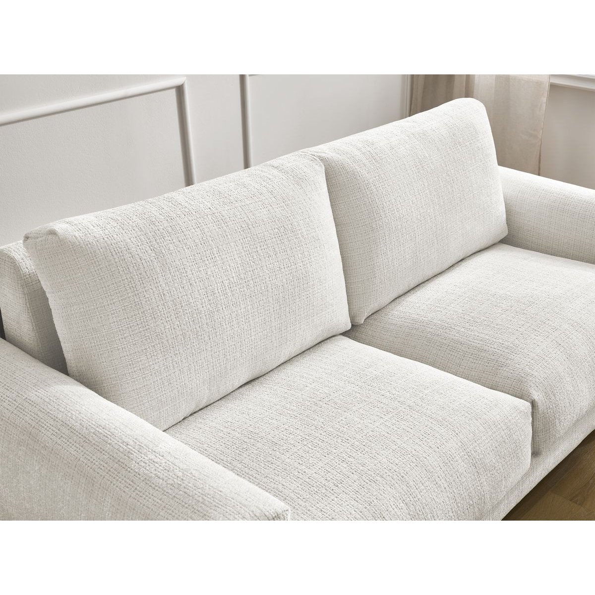 Canapé droit convertible 3 places en tissu texturé couchage 140x200 cm, COCOONE blanc, BOBOCHIC