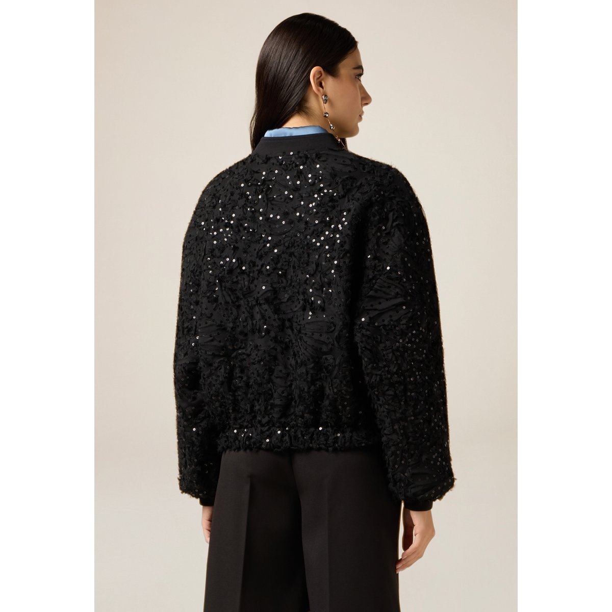 Bomber en tulle et paillettes noir, OLTRE