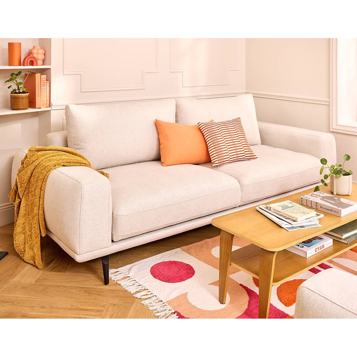 canapé droit 3 places convertible en tissu, VICENCE beige, BEST MOBILIER