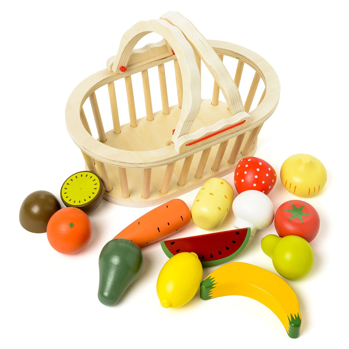 Panier de 13 fruits et légumes en bois blanc, OXYBUL