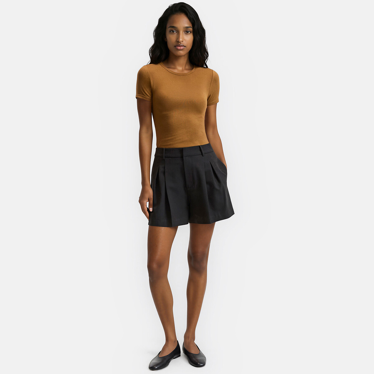 Short à pinces en polyviscose noir, LA REDOUTE COLLECTIONS