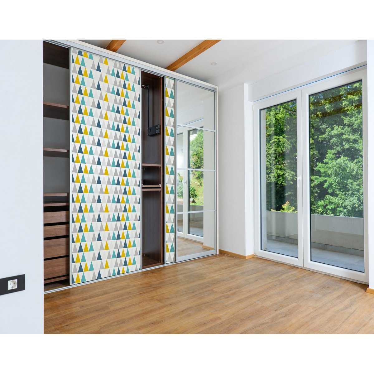 Sticker pour porte de dressing motif triangle HOME blanc, TOILINUX