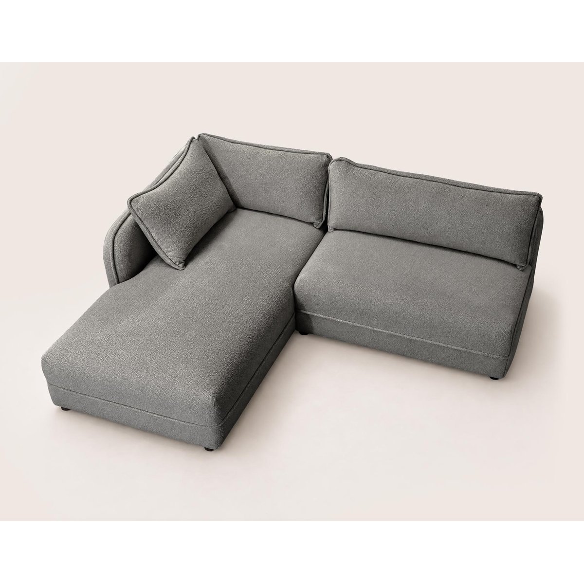 Canapé d'angle gauche 5 places en tissu bouclette, LUCIEN gris, BEST MOBILIER