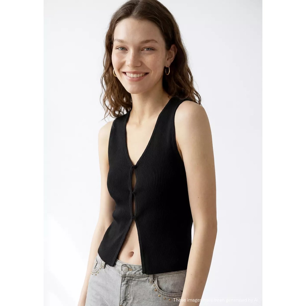 Débardeur en maille côtelée noir, MANGO TEEN