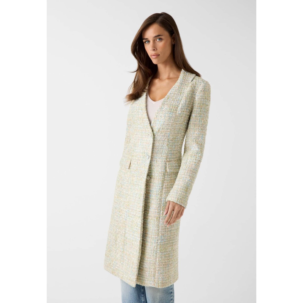 Manteau Long En Tweed vert clair, GUESS