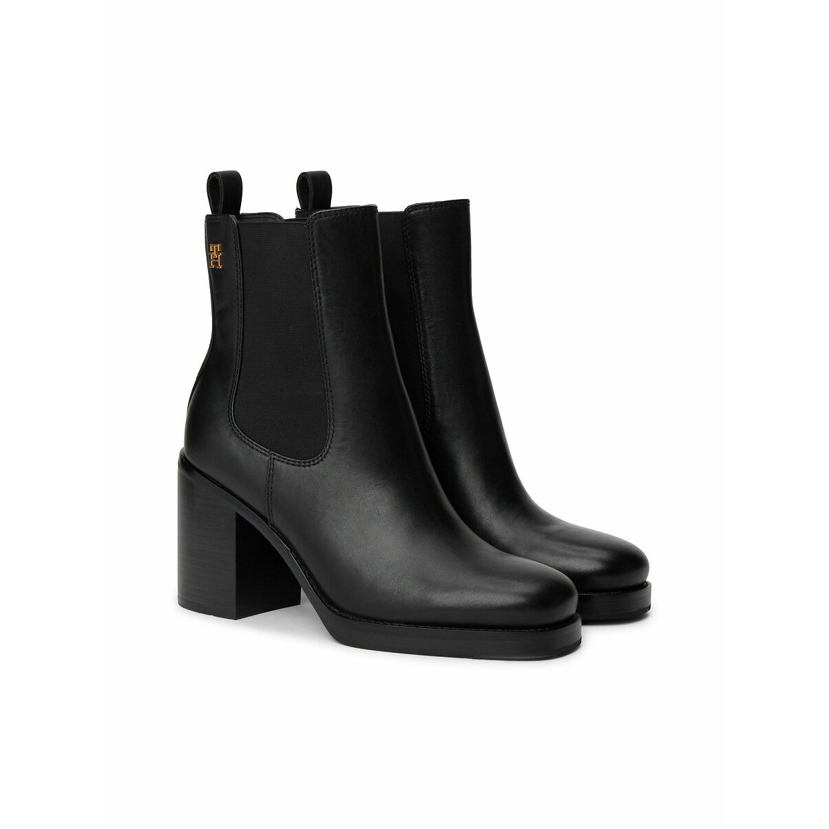 Bottines en cuir, bout carré noir, TOMMY HILFIGER