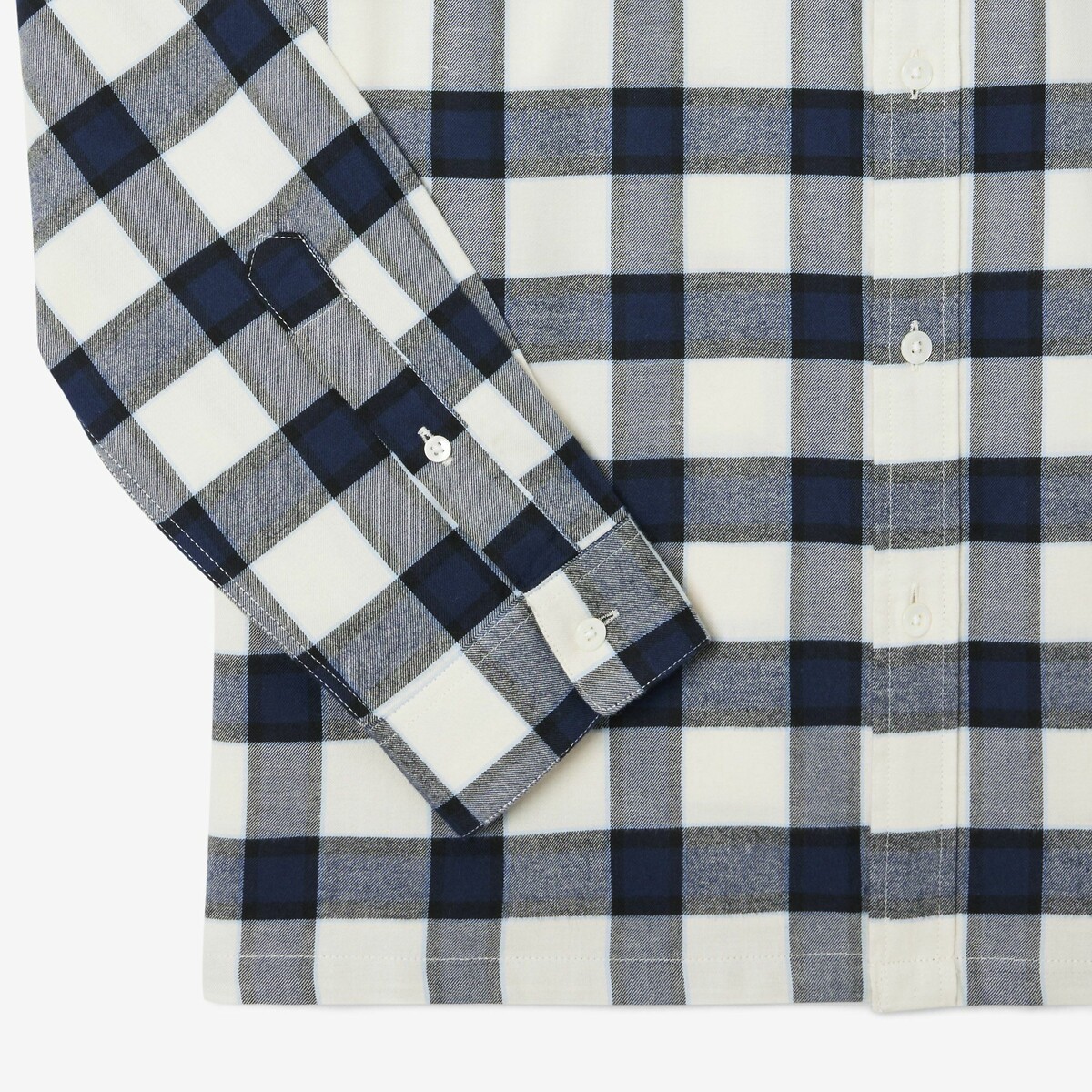 Chemise regular fit en cotton gratté ecru/marine, LACOSTE