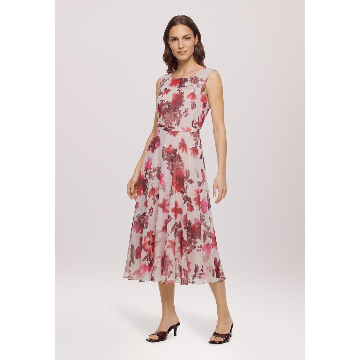 Robe de cocktail à imprimé cream/red, VERA MONT