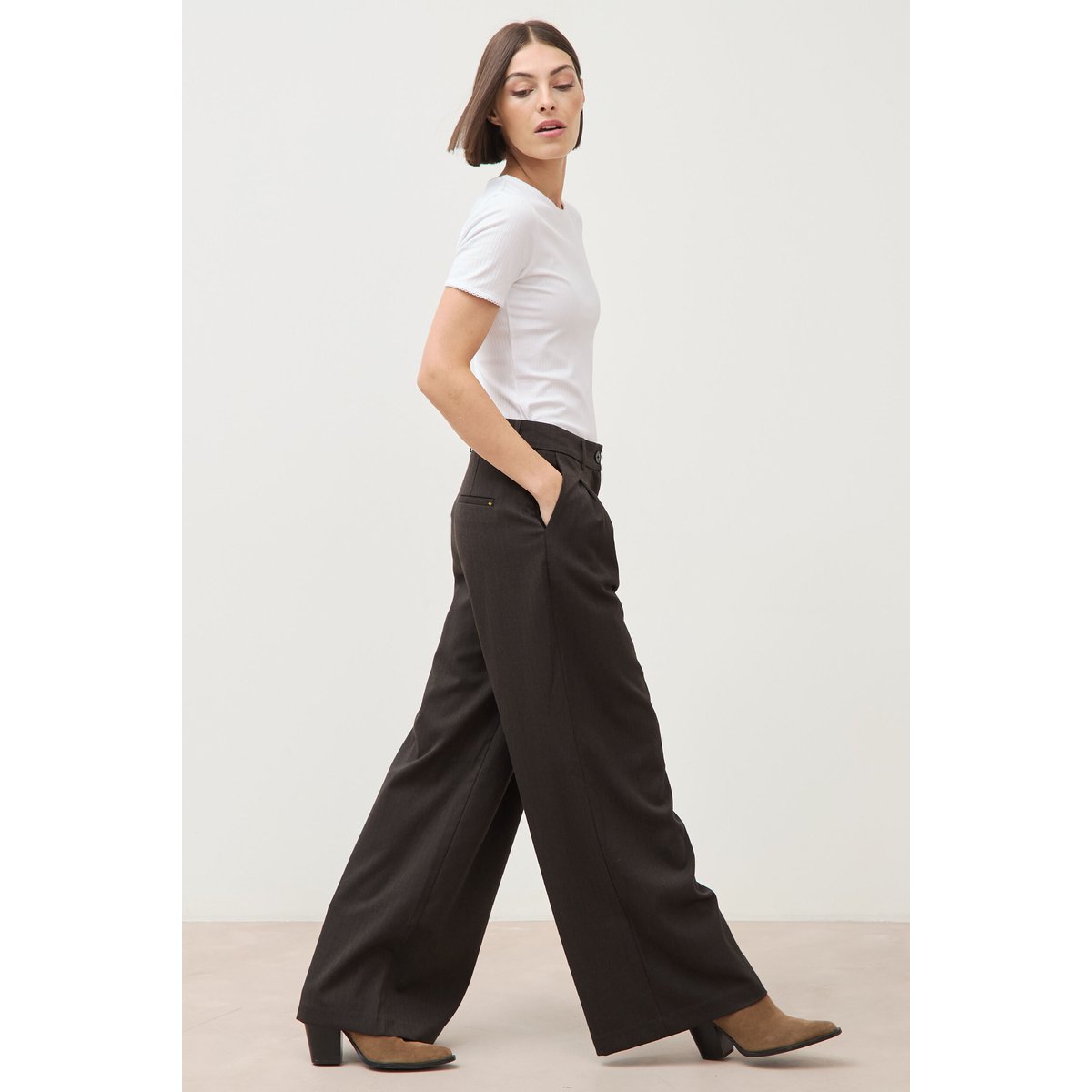 Pantalon large taille standard noir, BONOBO