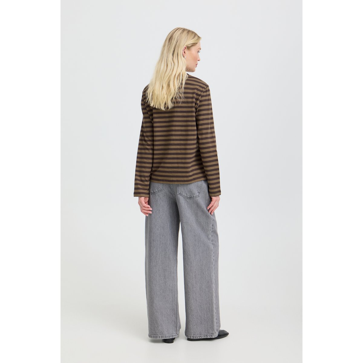 Á manches longues marron mid brown & dark brown stripe, B.YOUNG