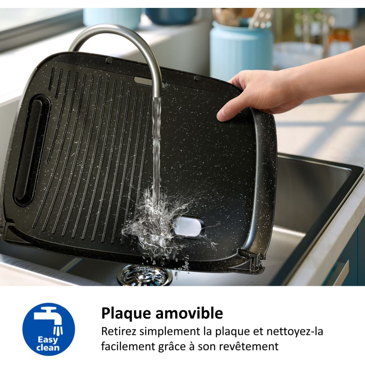 Plancha électrique HD6212/90  couvercle verre à poser, 50x25 cm couleur unique, PHILIPS