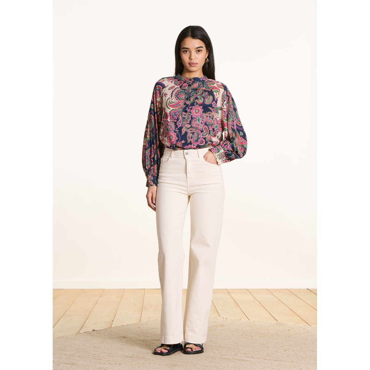 Jean large en coton biologique ecru, LA FEE MARABOUTEE