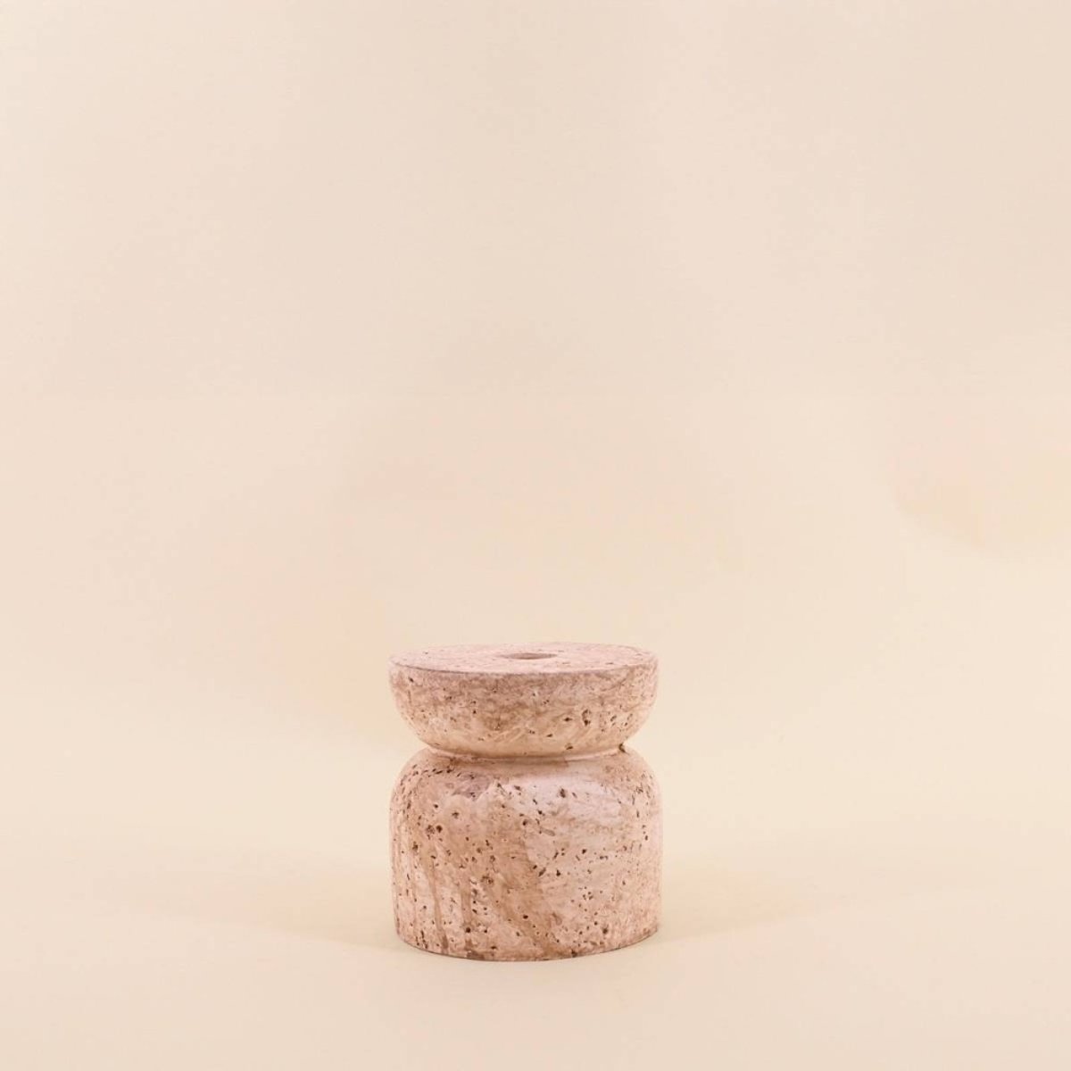 Bougeoir imitation travertin 10cm beige, ORNAMI