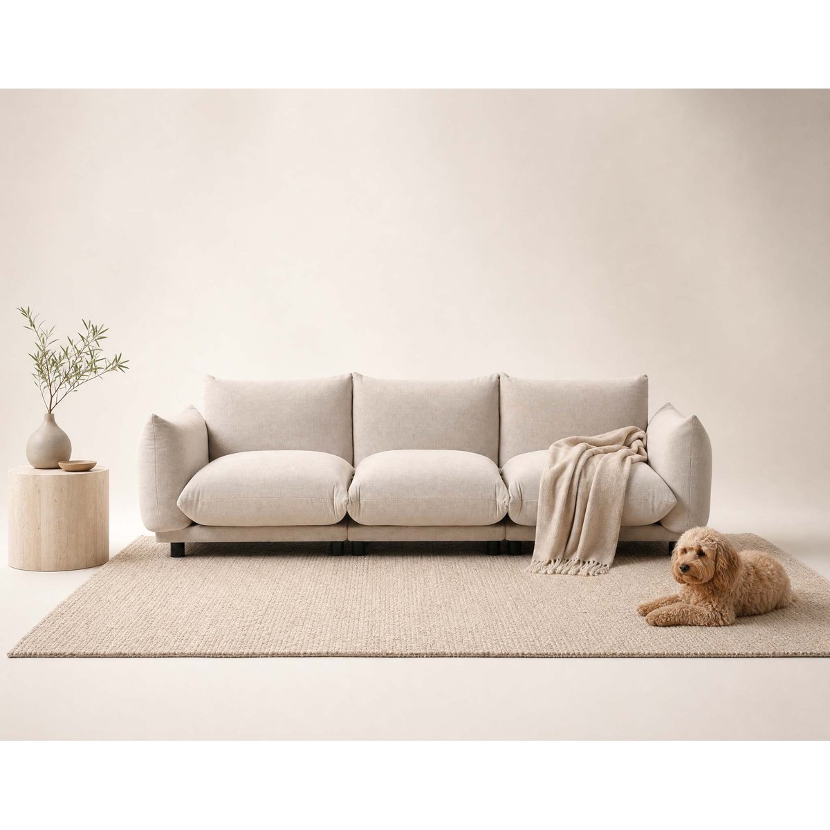 Canapé modulable en velours texturé, JEANNE beige, BEST MOBILIER