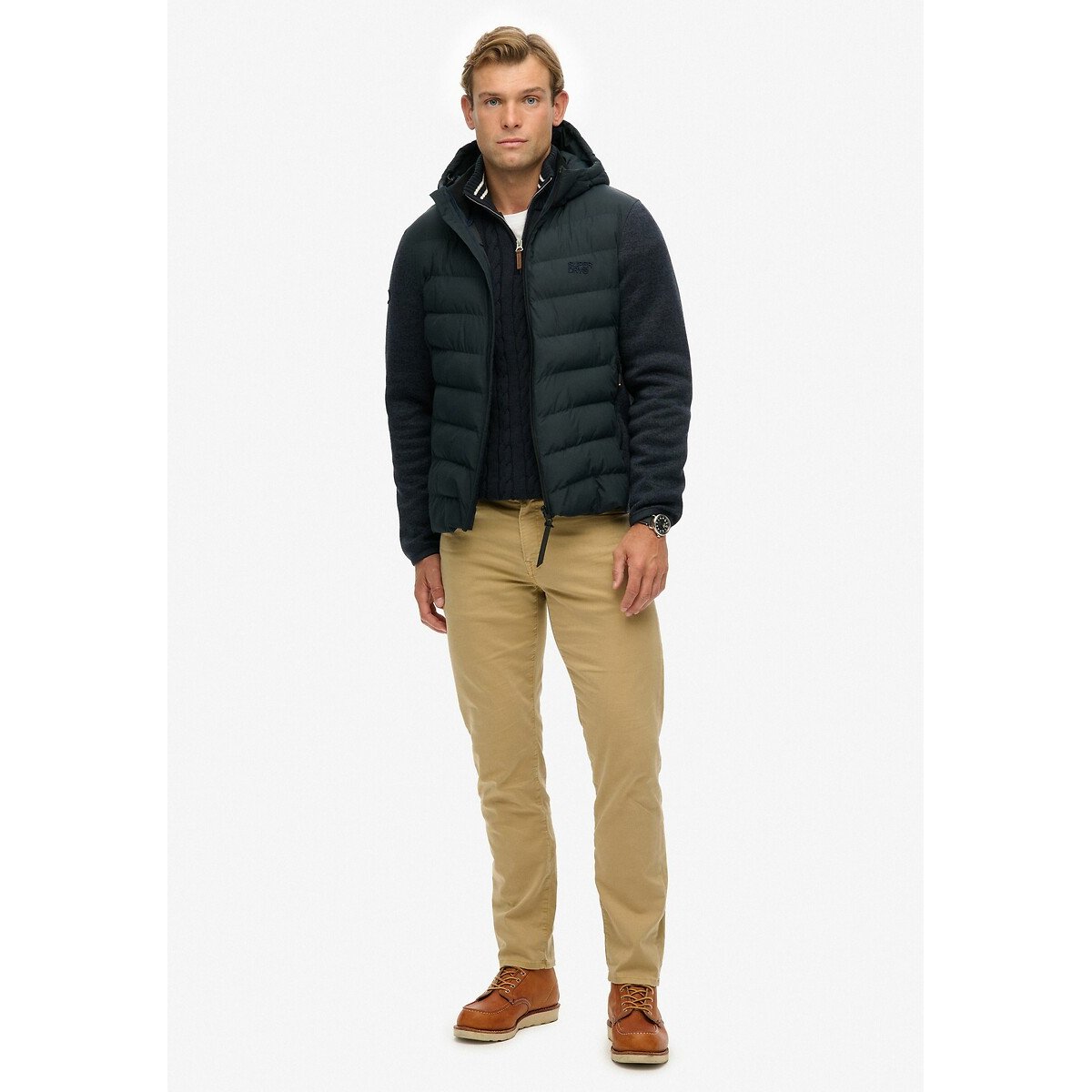 Veste hybride doudoune bleu marine, SUPERDRY