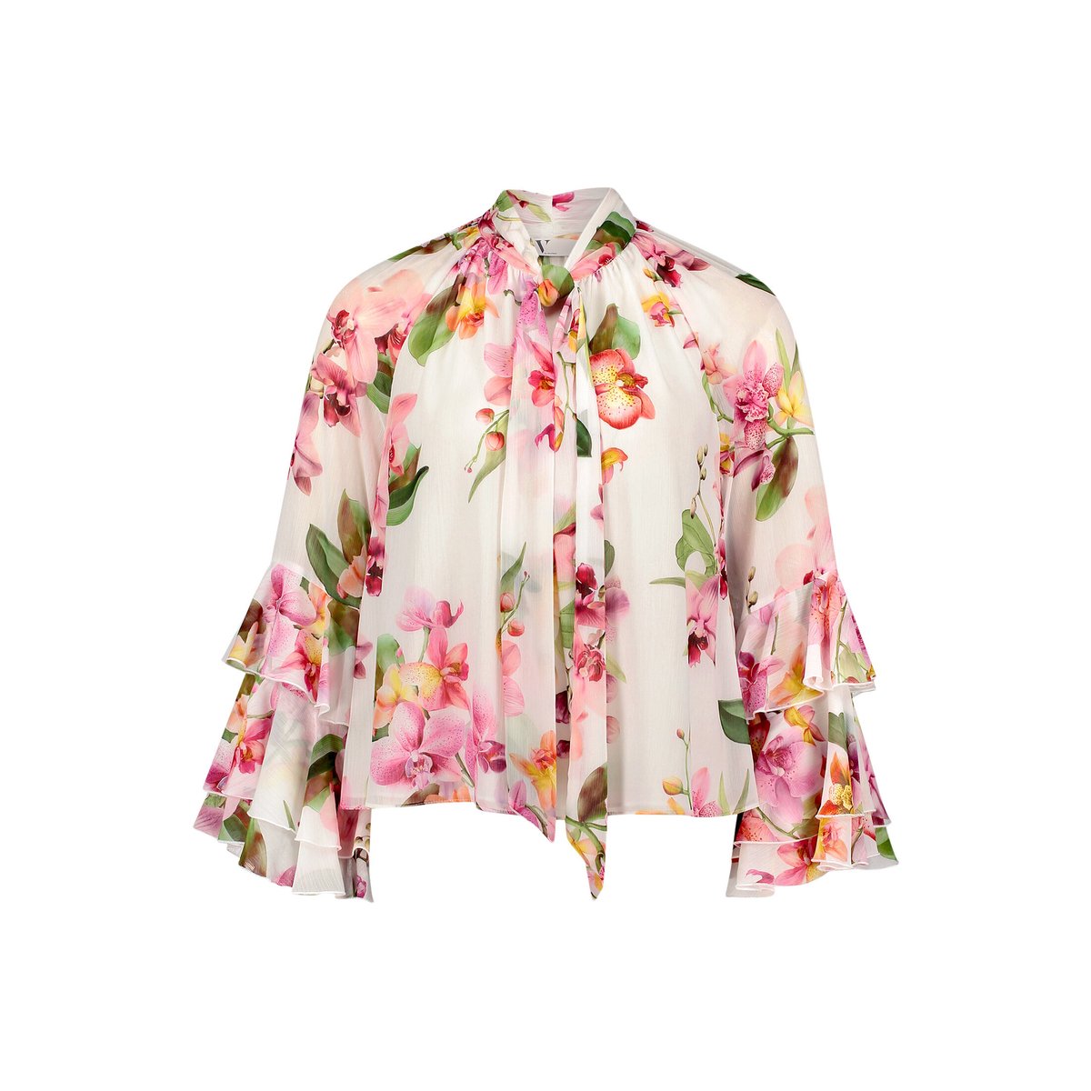 Chemisier en chiffon à volant cream/rosé, VERA MONT