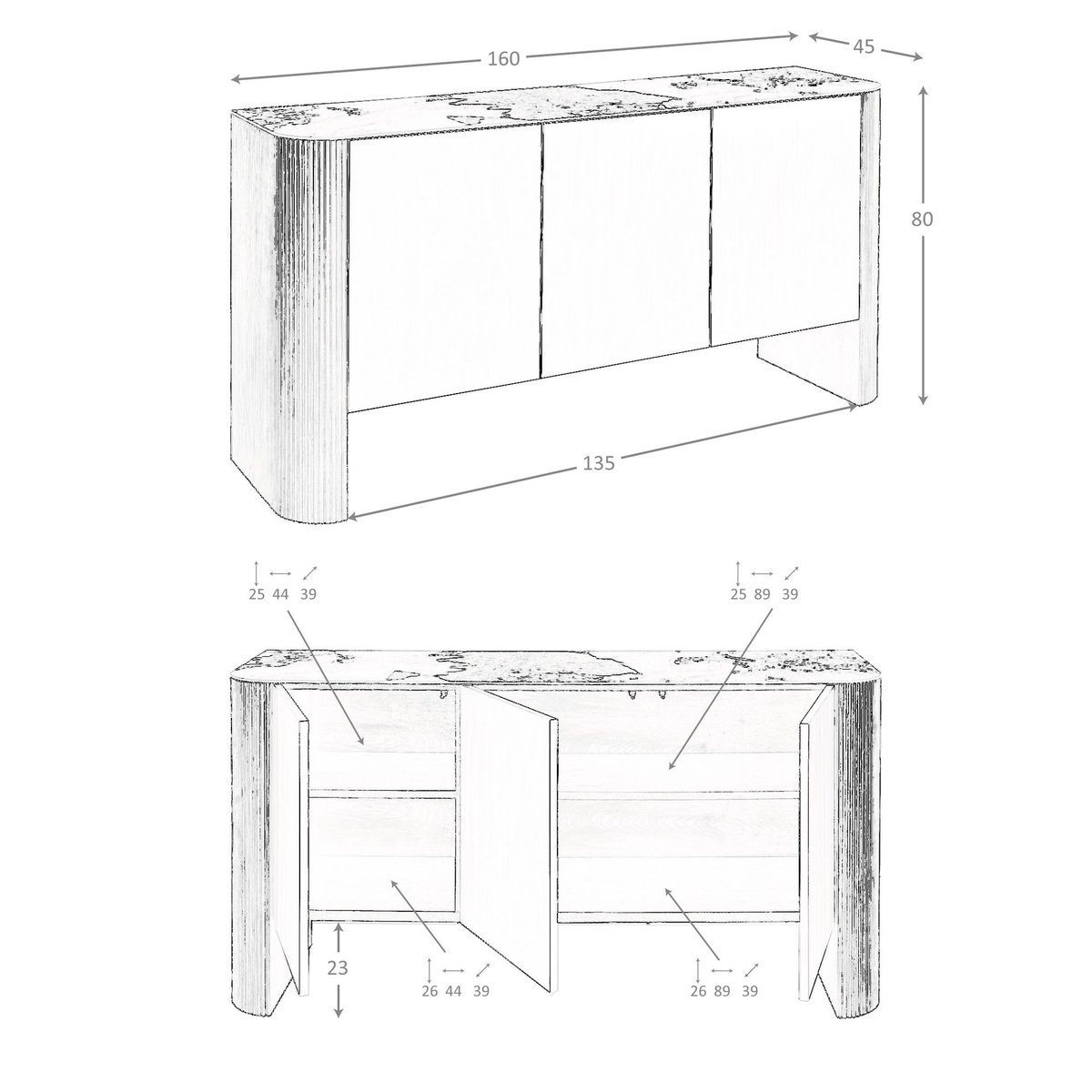 Buffet en bois argenté, noyer et plateau en marbre de porcelaine blanc | noyer | argent, ANGEL CERDA