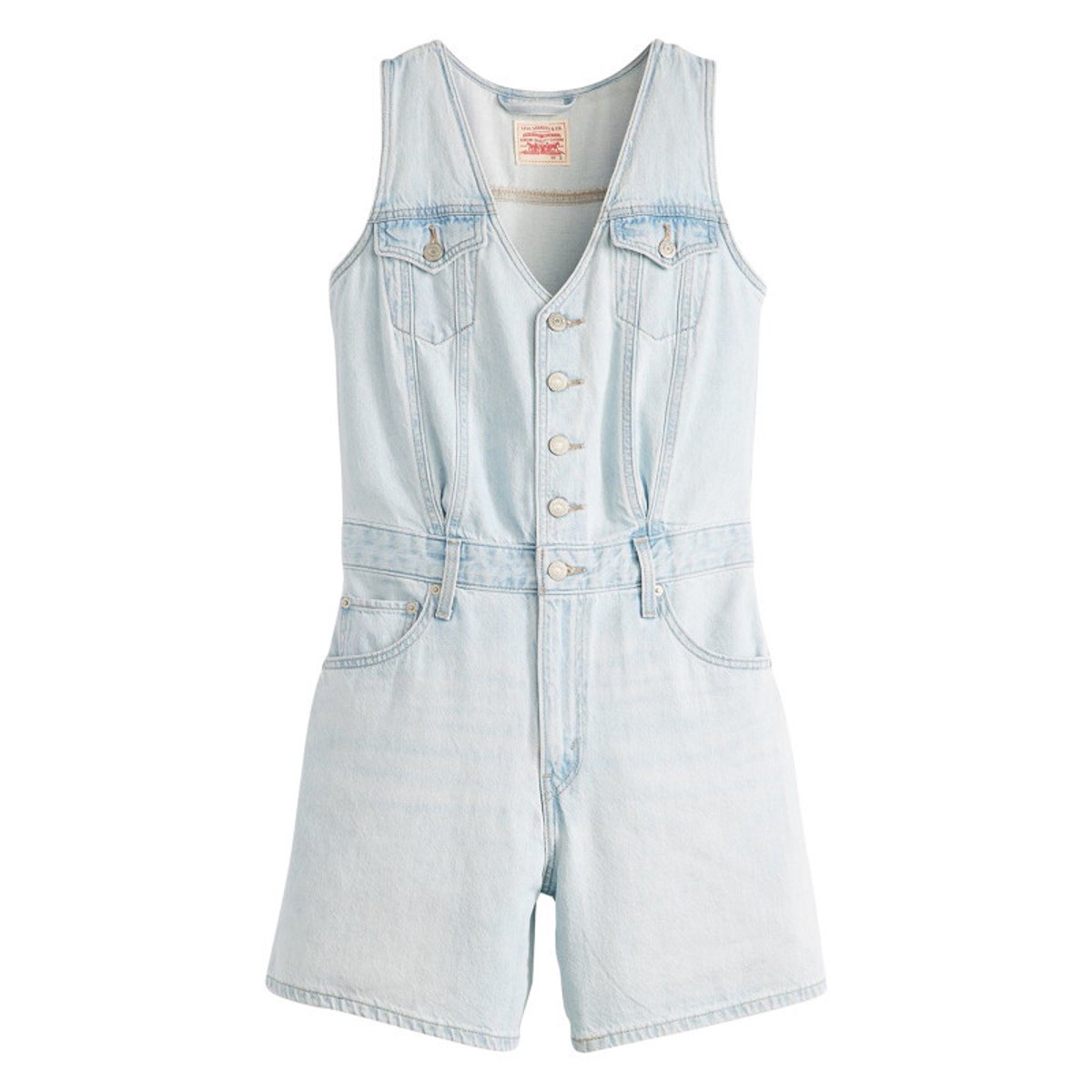 Combishort en coton bleue unie avec une coupe droite et un col v bleue, LEVI'S