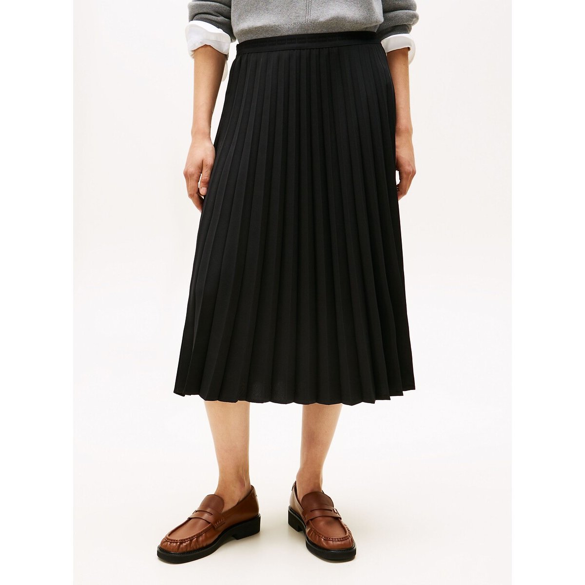 Jupe midi plissée à taille élastiquée noir, TOMMY HILFIGER