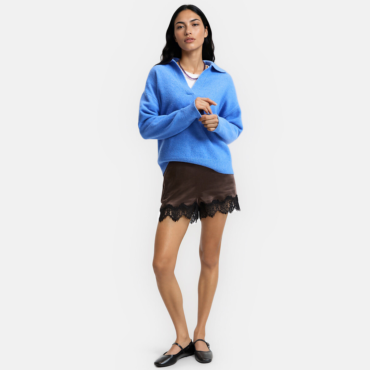 Short satiné avec dentelle marron, LA REDOUTE COLLECTIONS