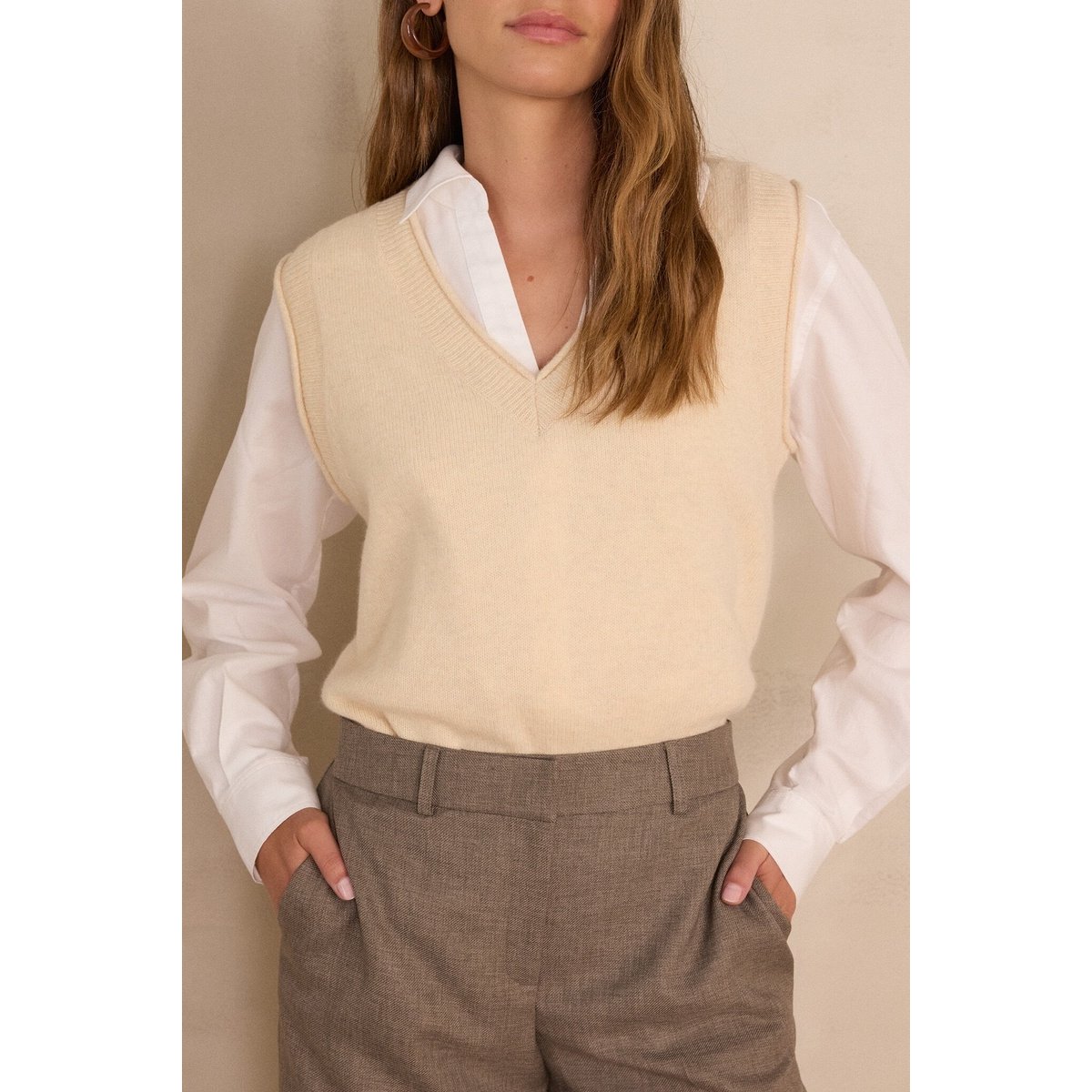 Pull sans manches BASILE en 100% laine beige, Maison 123