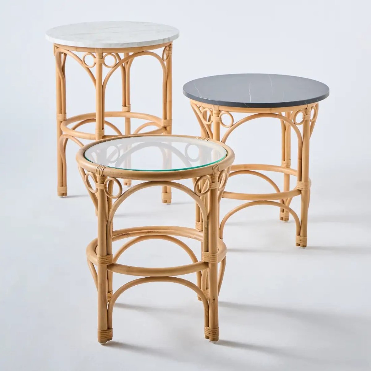 Table basse en rotin GINGKO plateau verre bois clair, KOK