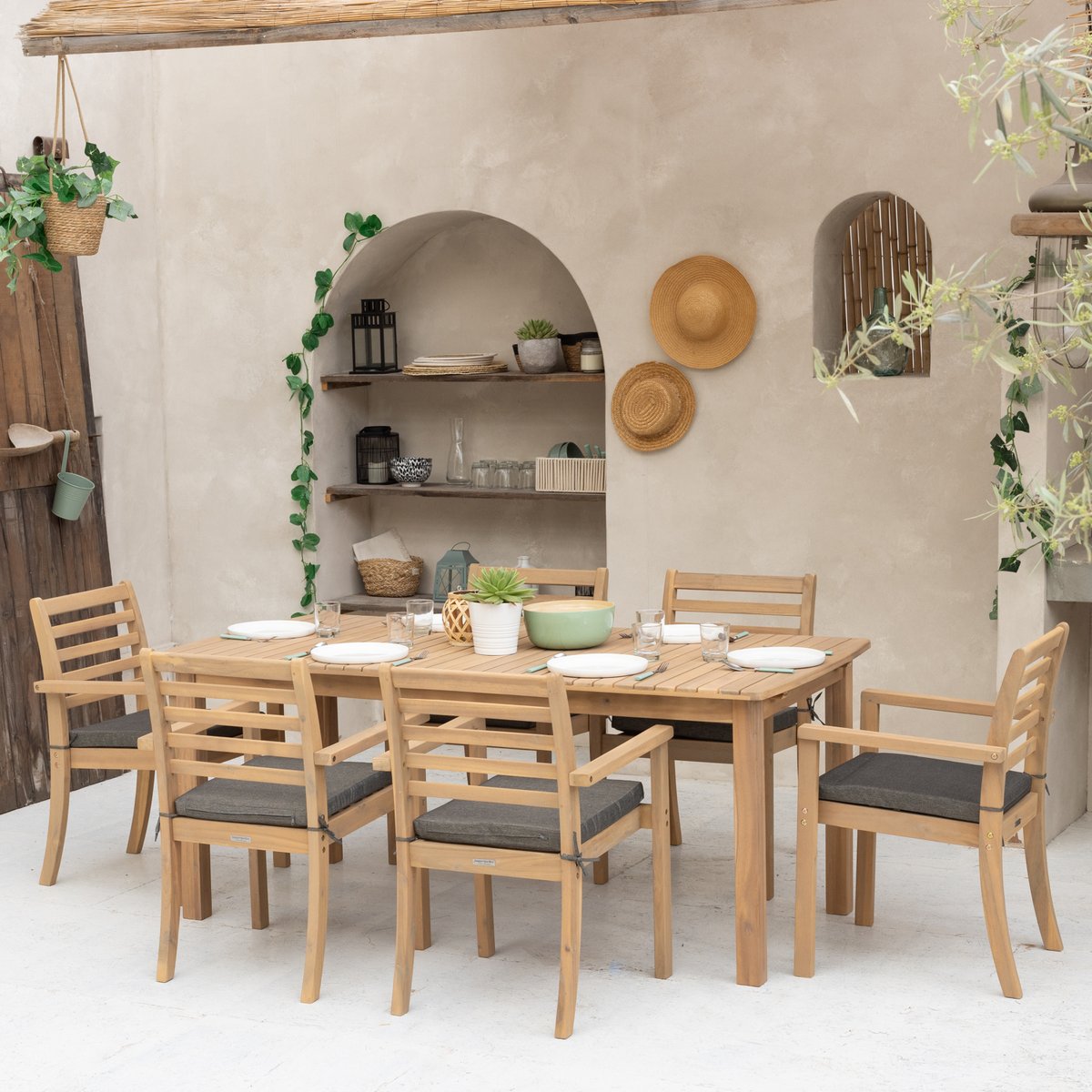 Salon de jardin, extensible, 8 pl, PADAR gris, marron, HAPPY GARDEN