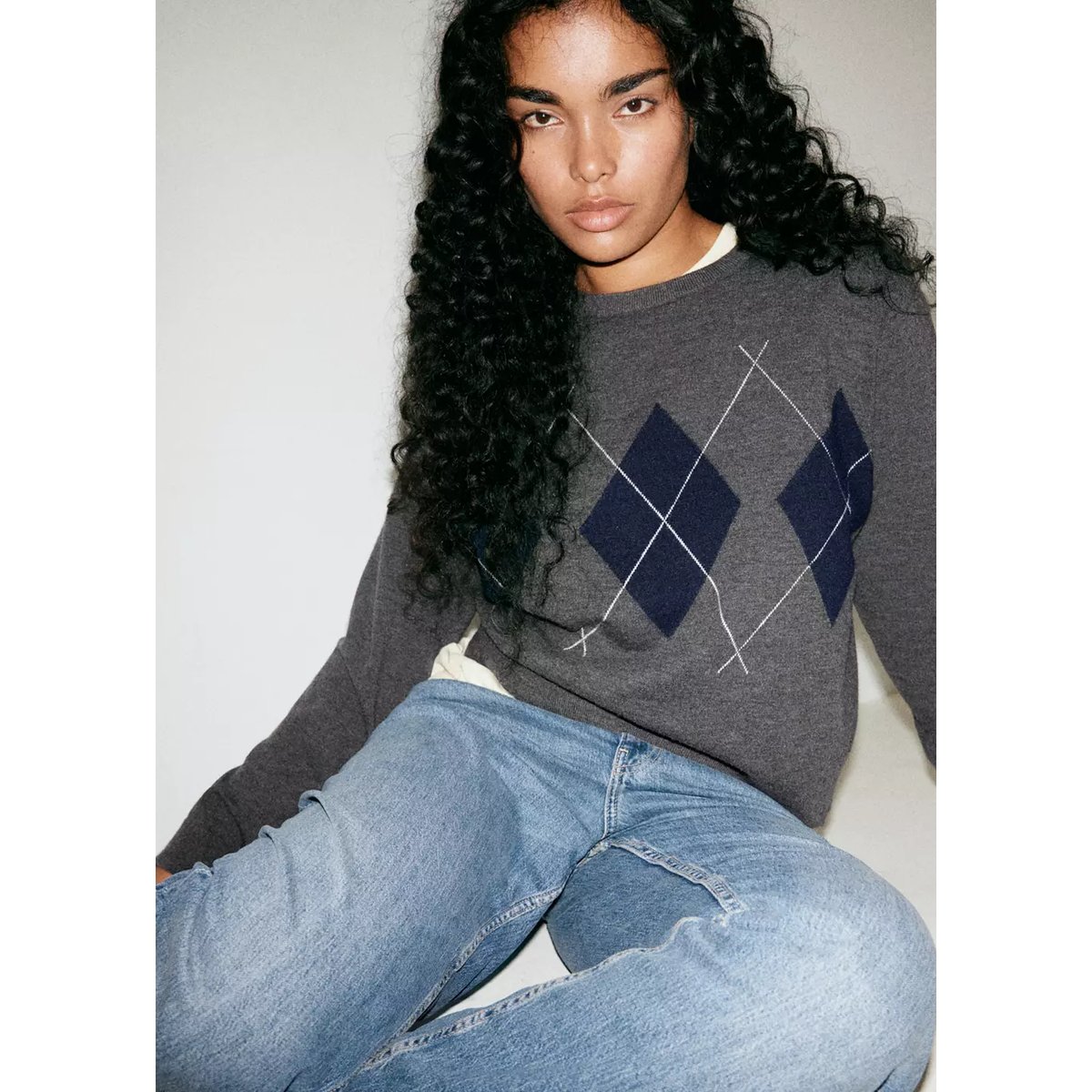 Jean droit taille haute bleu moyen, MANGO