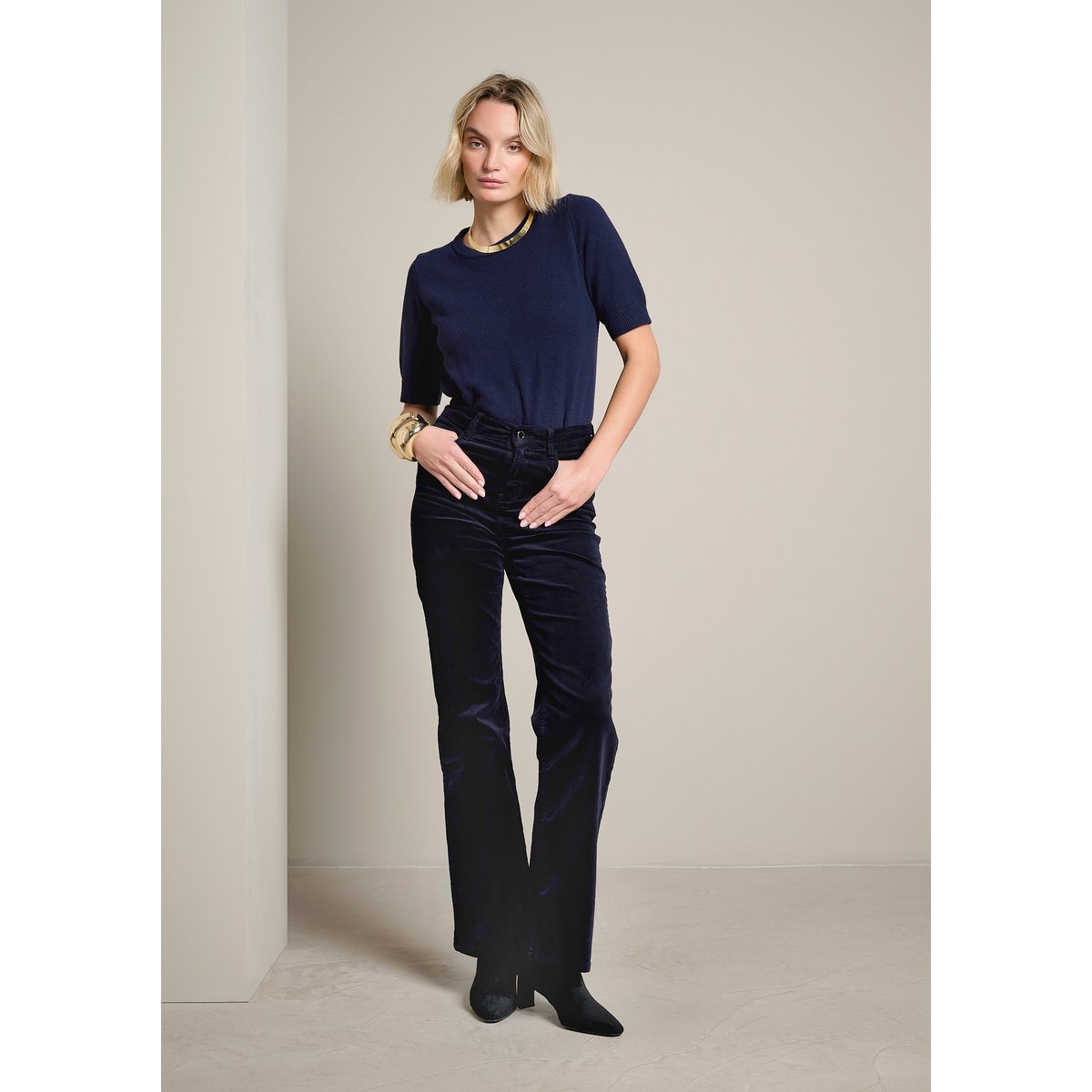 Pantalon bootcut taille haute bleu marine, LOLALIZA