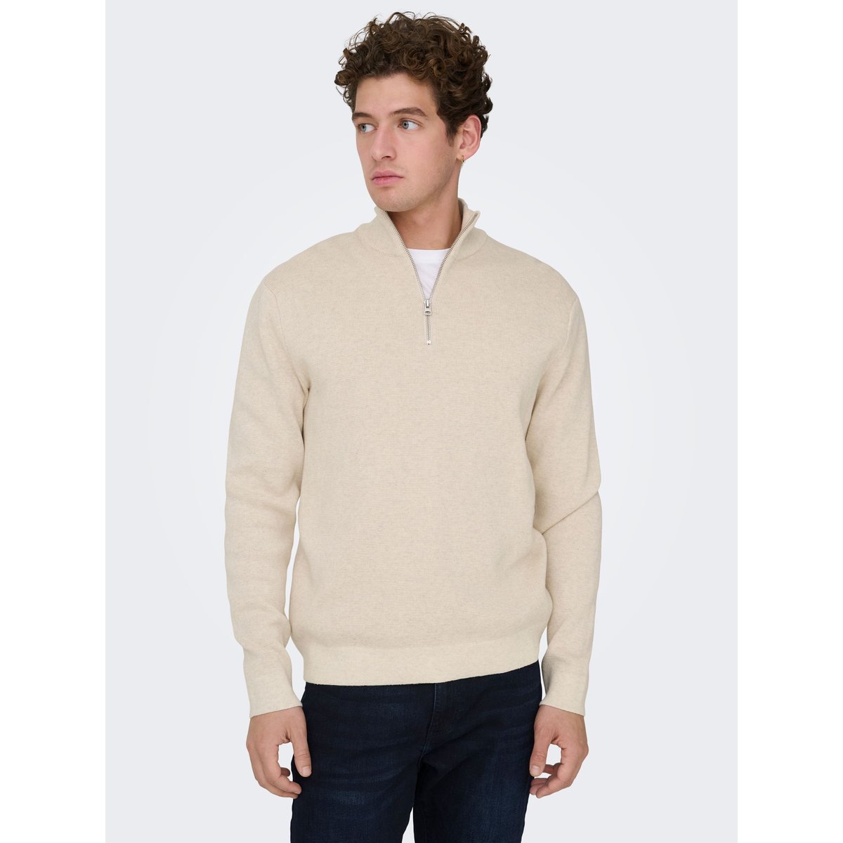 Pull col montant zippé, droit ecru, ONLY & SONS