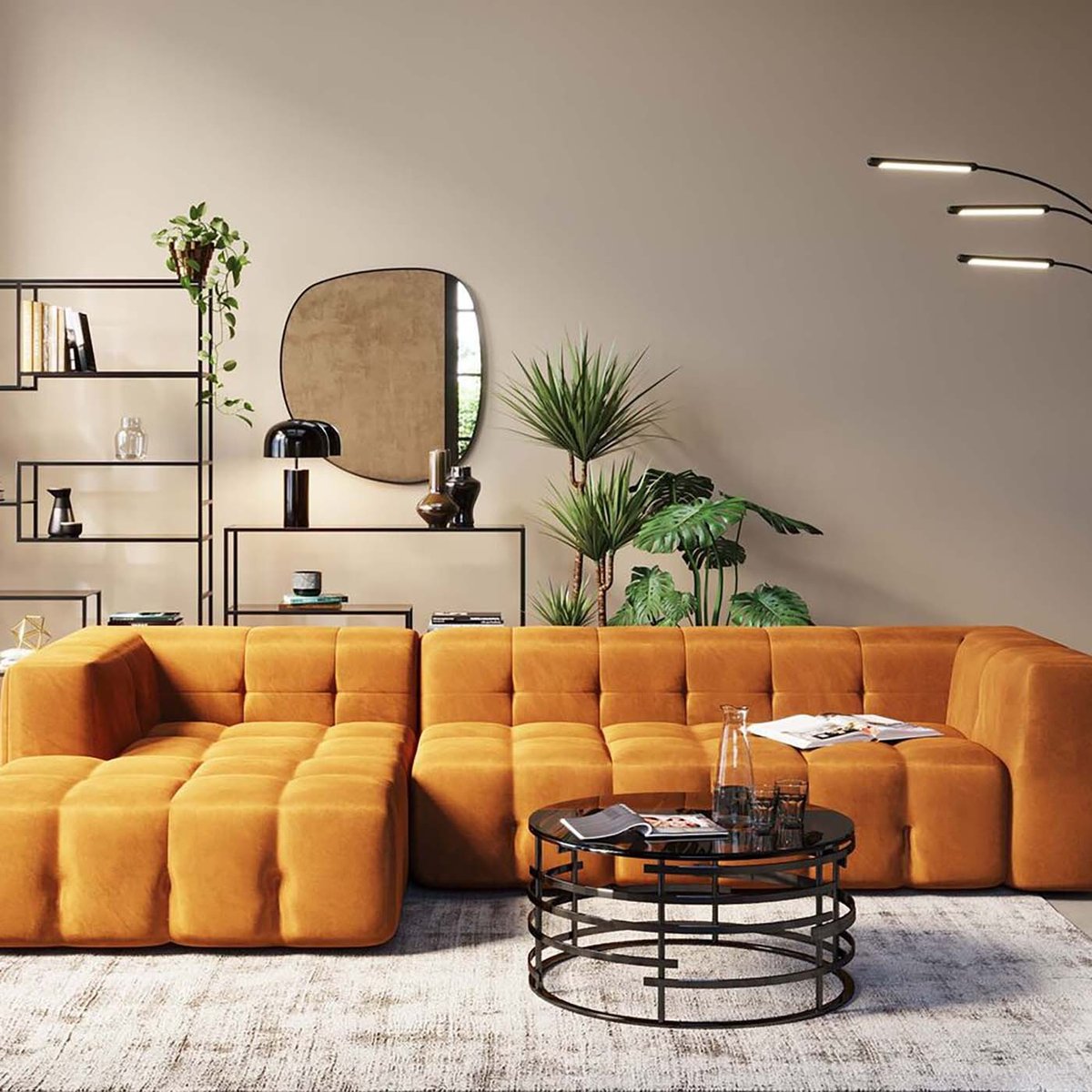 Canapé d'angle en velours, SALAMANCA orange, KARE DESIGN