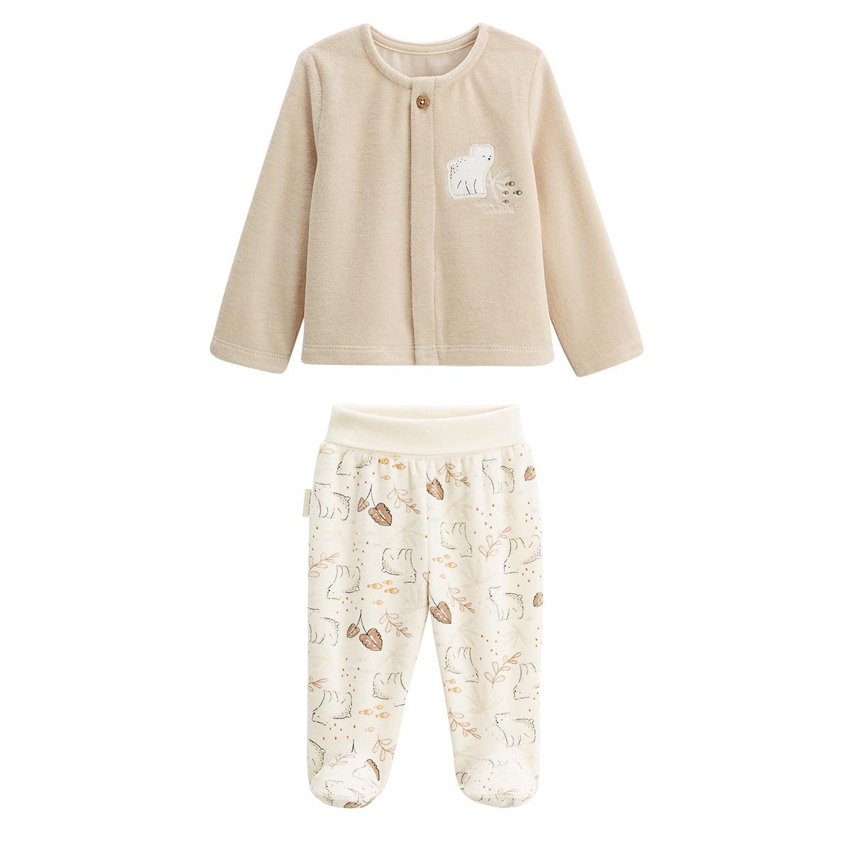 Ensemble gilet et pantalon bébé en velours Câlins ecru, PETIT BEGUIN