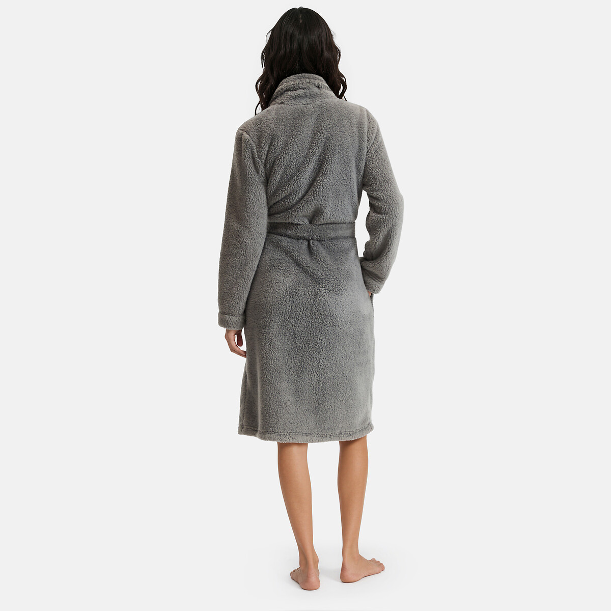 Robe de chambre en maille polaire, col châle gris moyen, LA REDOUTE COLLECTIONS